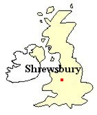 Map of Great Britain showing the location of Shrewsbury, Shropshire