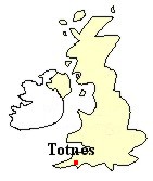 Map of Great Britain showing the location of Totnes