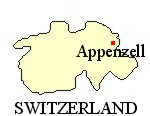 Map of Switzerland showing the canton of Appenzell