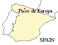 Map of Spain showing the location of the Picos de Europa