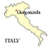 Map of Italy showing the location of Gorgonzola