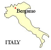 Map of Italy showing the location of Bergamo