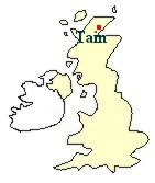 Map of Great Britain showing the location of Tain, Ross Shire